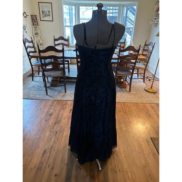 Besty & Adam 90s Vampy Gothic Beaded Mesh Overlay Prom Dress Maxi Black Blue 14 - Picture 14 of 16